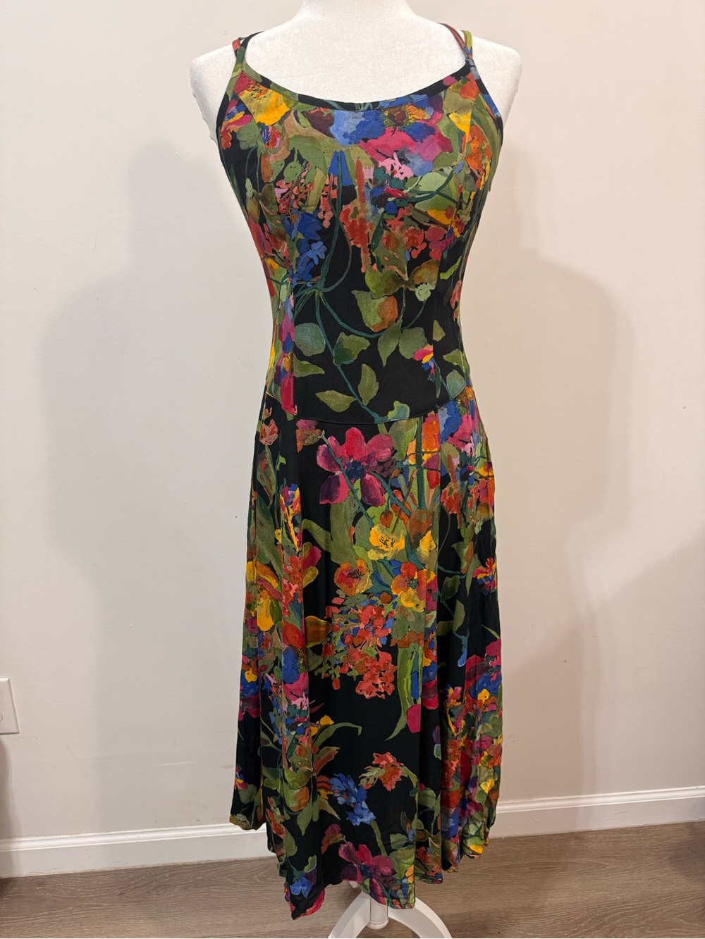 Carole Little Vintage 90's Multicolor Floral X-Back Design Midi Dress Size 4 - Picture 2 of 10